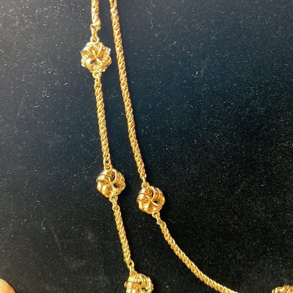 Love Knot Double Row Necklace Sprinkled with Glittering Rhinestones Golden NWT - Picture 4 of 9
